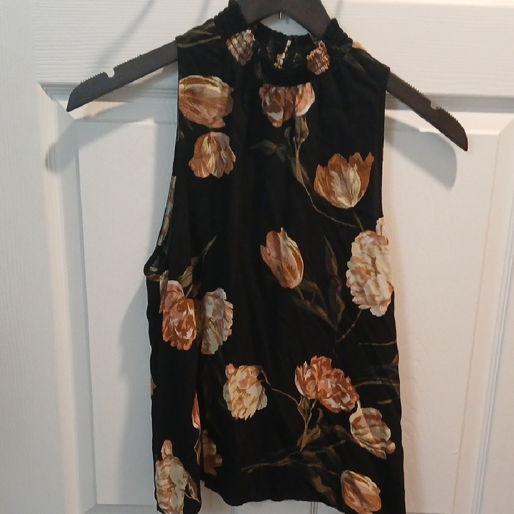 Floral Sleeveless Top - Black and Brown